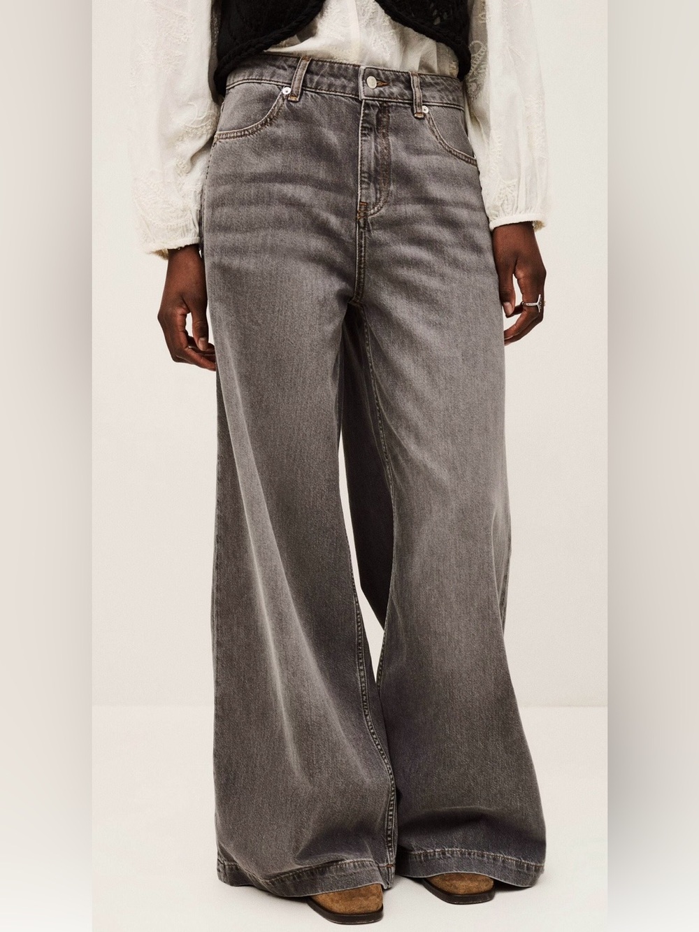 NWT BA&SH Yusc Wide Leg Palazzo High-Rise Jeans Dark Gray 29 US8 French Chic